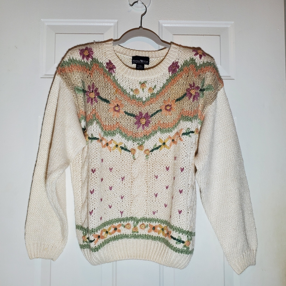Vintage Hunters Run Chunky Knit Crew Neck Sweater
